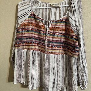 Savanna Jane White Multicolor Embroidered Blouse Boho Chic